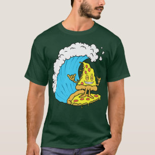 Pizza Surfing Cheese Slice Surfer Wave Riding Funn T-shirt