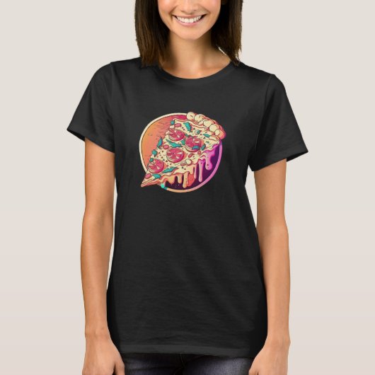Pizza Synthwave 80s Retrowave Esthetisch T-shirt (Voorkant)