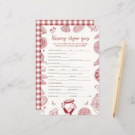 Pizza thema kinderkamer rijm quiz baby shower spel