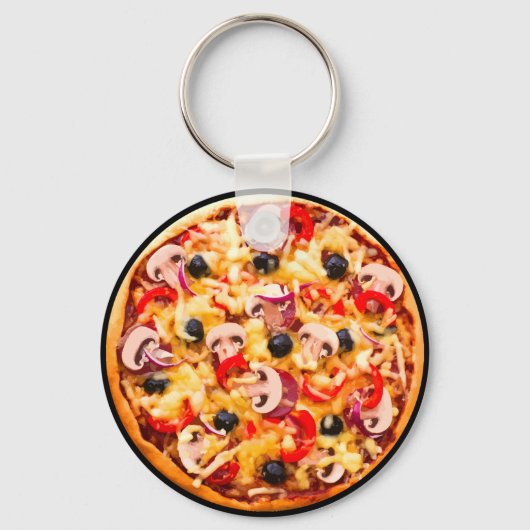 Pizza-thema, verse paddenstoelen sleutelhanger (Voorkant)