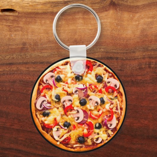 Pizza-thema, verse paddenstoelen sleutelhanger (Voorkant)