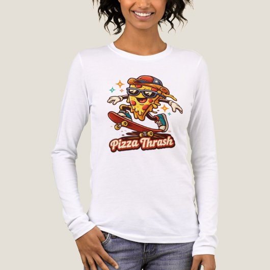 Pizza Thrash Grappige Skate Pizza T-shirt (Voorkant volledig)