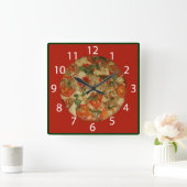 Pizza Time - Red border & White Numbers Vierkante Klok (Huis)