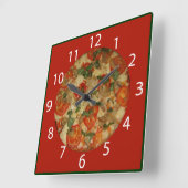 Pizza Time - Red border & White Numbers Vierkante Klok (Hoek)