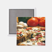 Pizza Tomaten Paddenstoelen Olijfkaas Magneet (Voorkant / Achterkant)