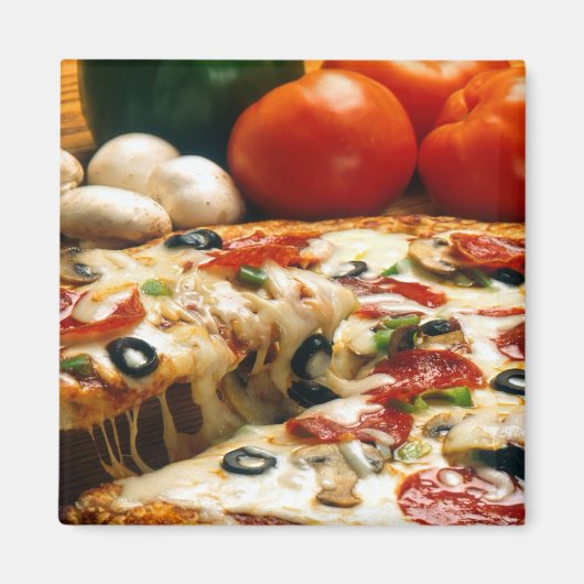 Pizza Tomaten Paddenstoelen Olijfkaas Magneet (Voorkant)
