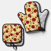 Pizza Toppings Patroon Ovenwant & Pannenlap Set (Voorkant / Achterkant)
