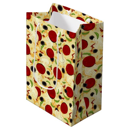 Pizza Toppings Pattern Medium Cadeauzakje (Voorkant Gekanteld)
