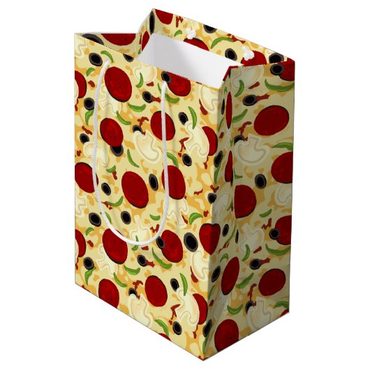Pizza Toppings Pattern Medium Cadeauzakje (Achterkant Gekanteld)