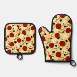 Pizza Toppings Pattern Ovenwant & Pannenlap Set