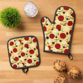Pizza Toppings Pattern Ovenwant & Pannenlap Set (Top down)