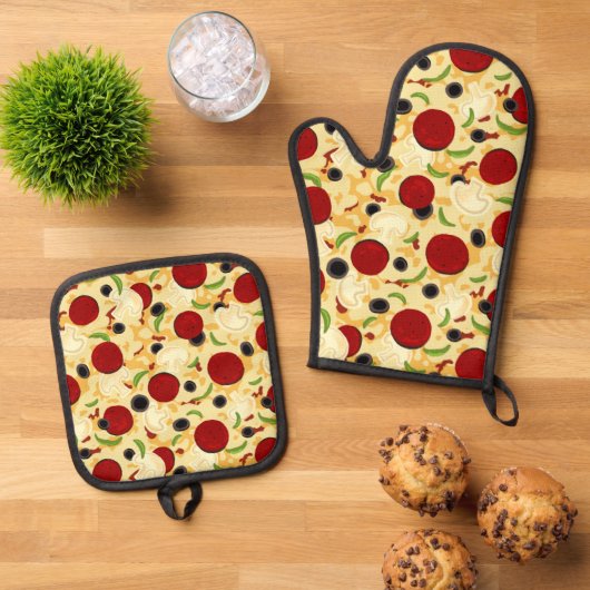 Pizza Toppings Pattern Ovenwant & Pannenlap Set (Top down)