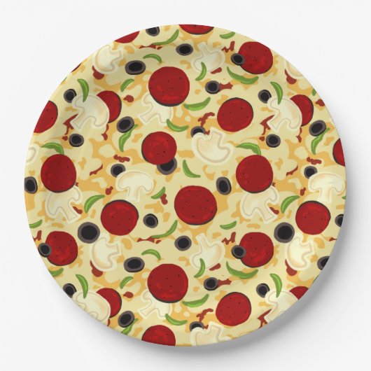 Pizza Toppings Pattern Papieren Bordje (Voorkant)
