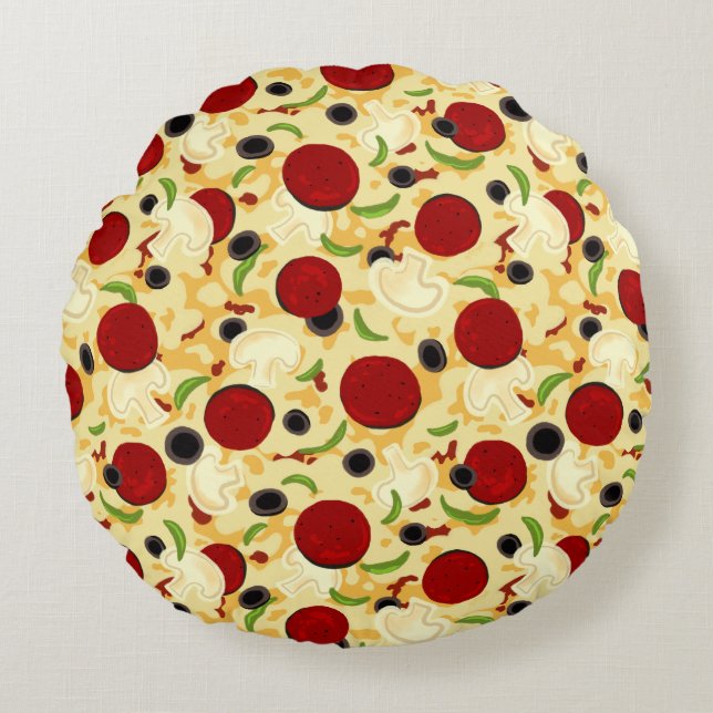 Pizza Toppings Pattern Rond Kussen (Voorkant)