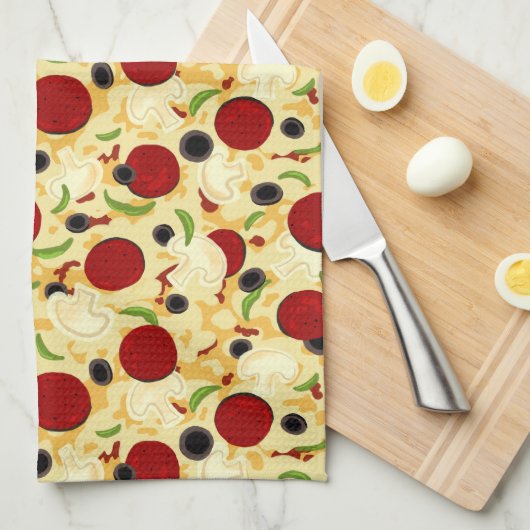 Pizza Toppings Pattern Theedoek (Quarter Fold)