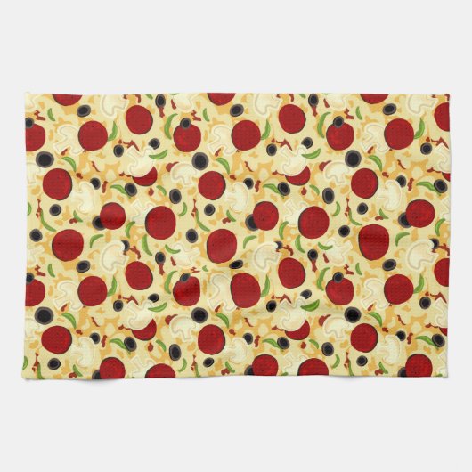 Pizza Toppings Pattern Theedoek (Horizontaal)
