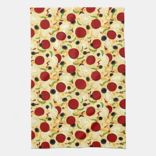 Pizza Toppings Pattern Theedoek (Verticaal)