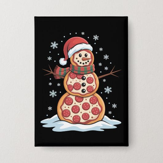Pizza Tree Snowman Santa Hat Christmas Party Funny Button (Voorkant)