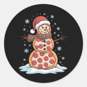 Pizza Tree Snowman Santa Hat Kerstfeest Grappig Ronde Sticker (Voorkant)