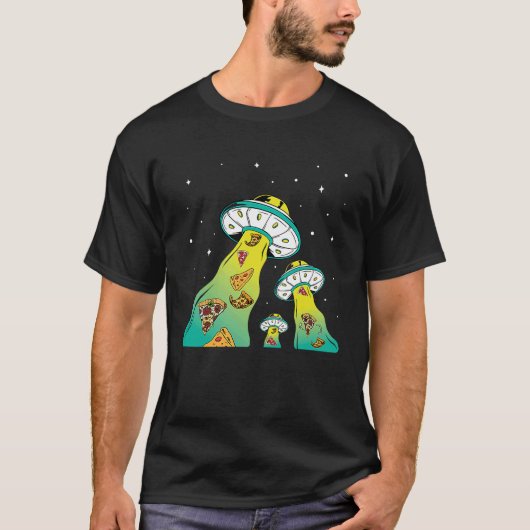 Pizza UFO Alien Extraterrestrial Eating Pizza T-shirt (Voorkant)