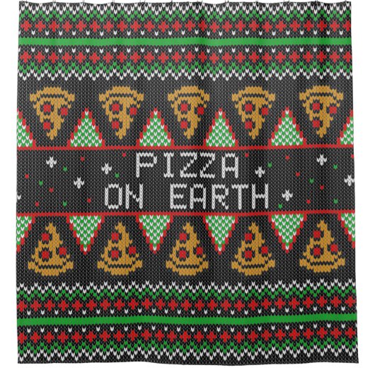Pizza Ugly KerstSweater Douchegordijn (Voorkant)