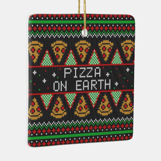 Pizza Ugly KerstSweater Keramisch Ornament (Rechts)
