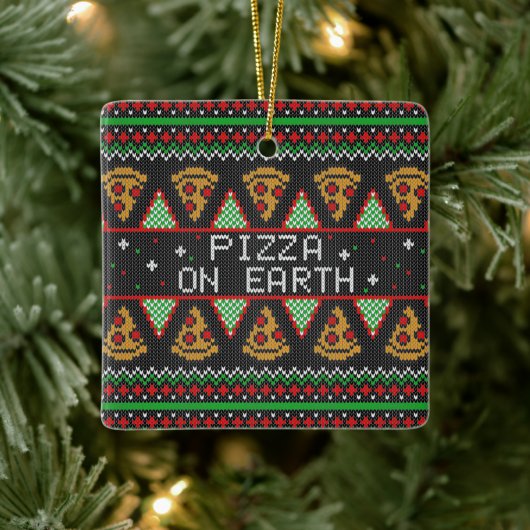 Pizza Ugly KerstSweater Keramisch Ornament (Boom)