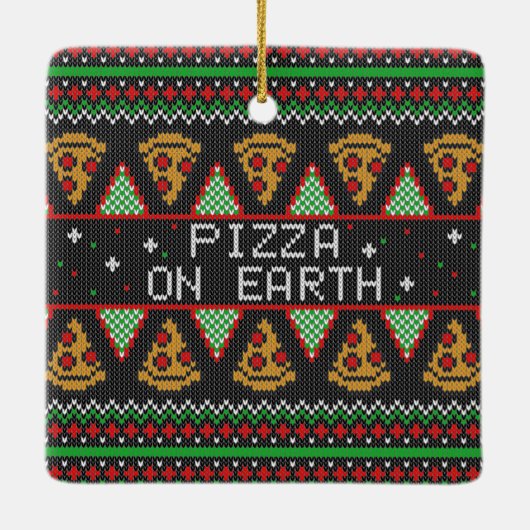 Pizza Ugly KerstSweater Keramisch Ornament (Achterkant)