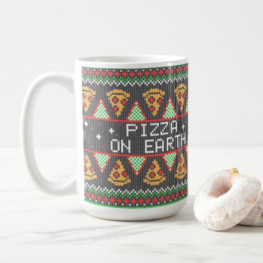 Pizza Ugly KerstSweater Koffiemok (Met donut)