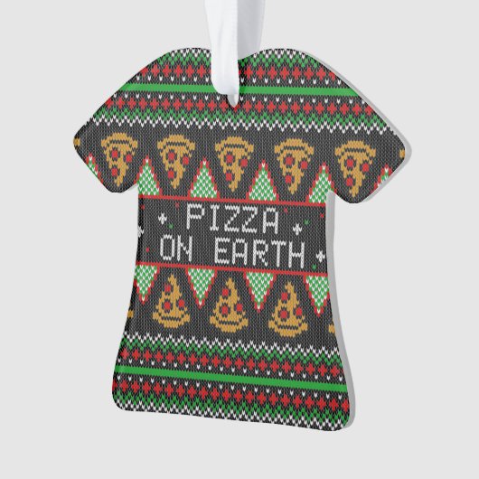 Pizza Ugly KerstSweater Ornament (voorkant)