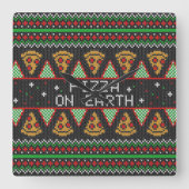 Pizza Ugly KerstSweater Vierkante Klok (Voorkant)
