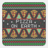 Pizza Ugly KerstSweater Vierkante Sticker (Voorkant)