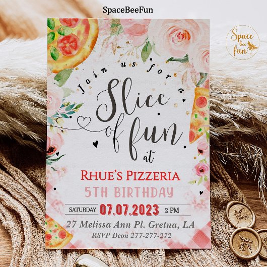 Pizza uitnodiging Verjaardag Slice of fun party