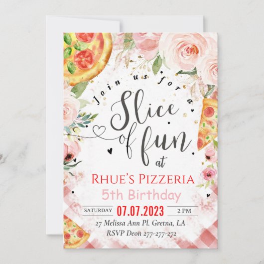 Pizza uitnodiging Verjaardag Slice of fun party (Voorkant)