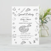 pizza | Uitnodiging voor modern Baby shower (Staand voorkant)