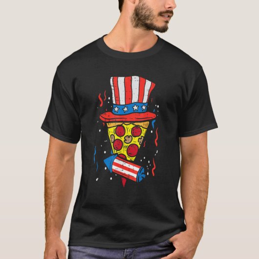 Pizza us vlag Pet firecracker 4 juli voedselpat T-shirt (Voorkant)