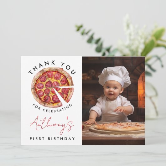 Pizza Verjaardag Bedankkaart (Staand voorkant)