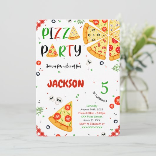 Pizza Verjaardag uitnodiging (Staand voorkant)