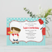 Pizza Verjaardag Uitnodigingen (Boy Blue Red) (Staand voorkant)