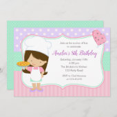 Pizza Verjaardag Uitnodigingen (Meisje Pastel Roze (Voorkant / Achterkant)