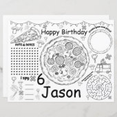 Pizza verjaardagsactiviteitenblad, pizza placemats (Voorkant / Achterkant)