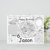 Pizza verjaardagsactiviteitenblad, pizza placemats (Staand voorkant)