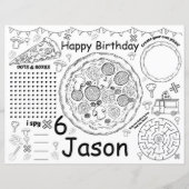 Pizza verjaardagsactiviteitenblad, pizza placemats (Voorkant)