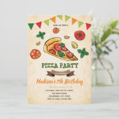 Pizza verjaardagsdouche uitnodiging (Staand voorkant)