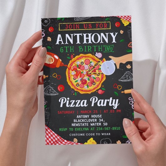 Pizza verjaardagsfeest bewerkbare uitnodiging