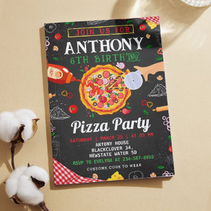 Pizza verjaardagsfeest bewerkbare uitnodiging
