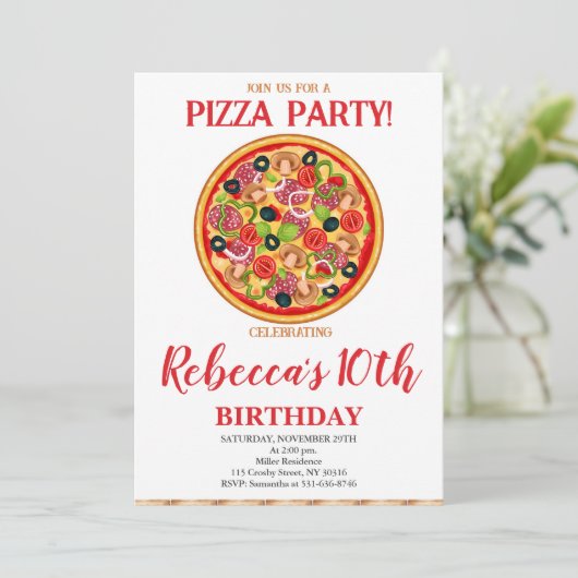 Pizza Verjaardagsfeest, elke leeftijd Verjaardags  Kaart (Staand voorkant)