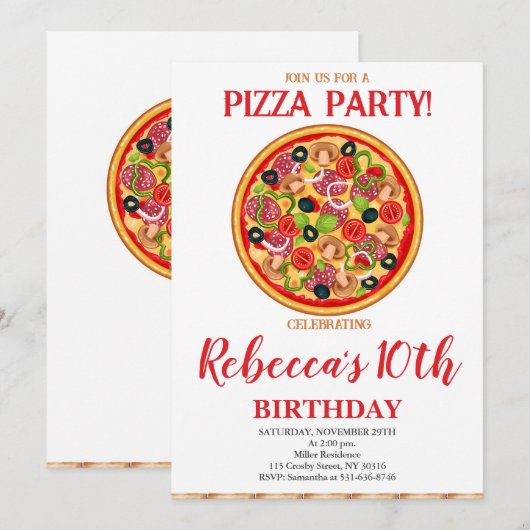 Pizza Verjaardagsfeest, elke leeftijd Verjaardags Kaart (Voorkant / Achterkant)