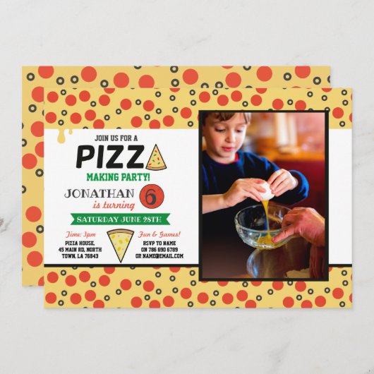 PIZZA Verjaardagsfeest maken chef-kok Leuk eten Fo Kaart (Voorkant / Achterkant)