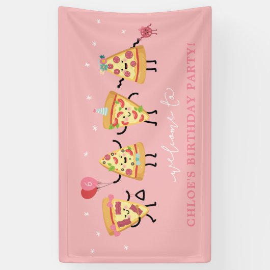 Pizza verjaardagsfeest, moderne Schattigee pizzapl Spandoek (Verticaal)